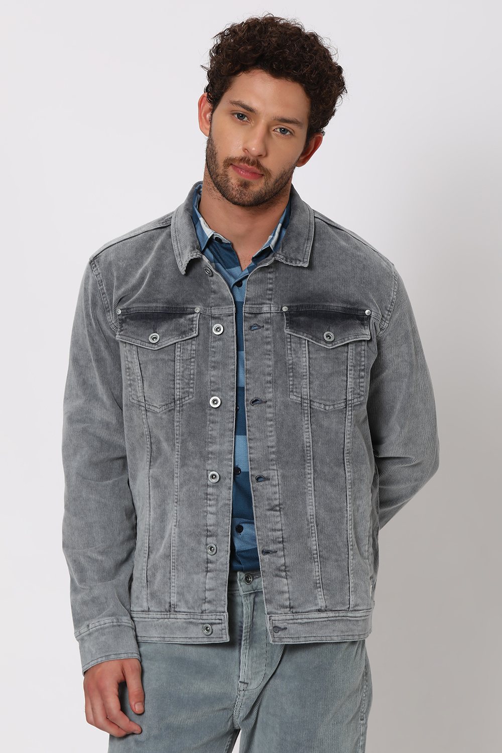 Grey Corduroy Trucker Jacket