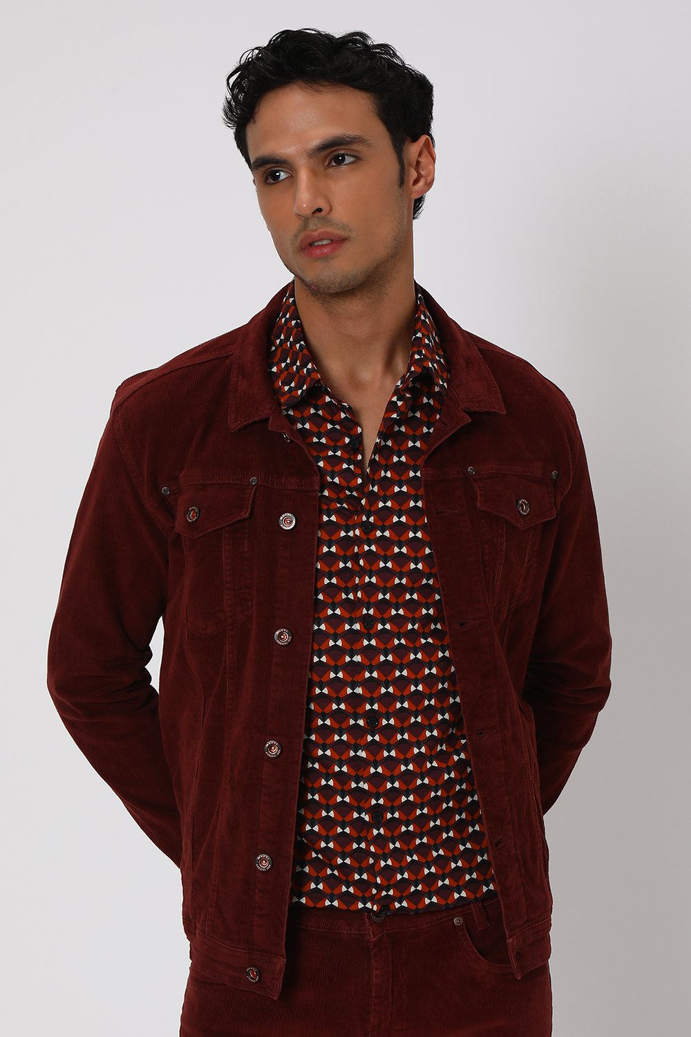 Buy Maroon Corduroy Trucker Jacket Online at Muftijeans