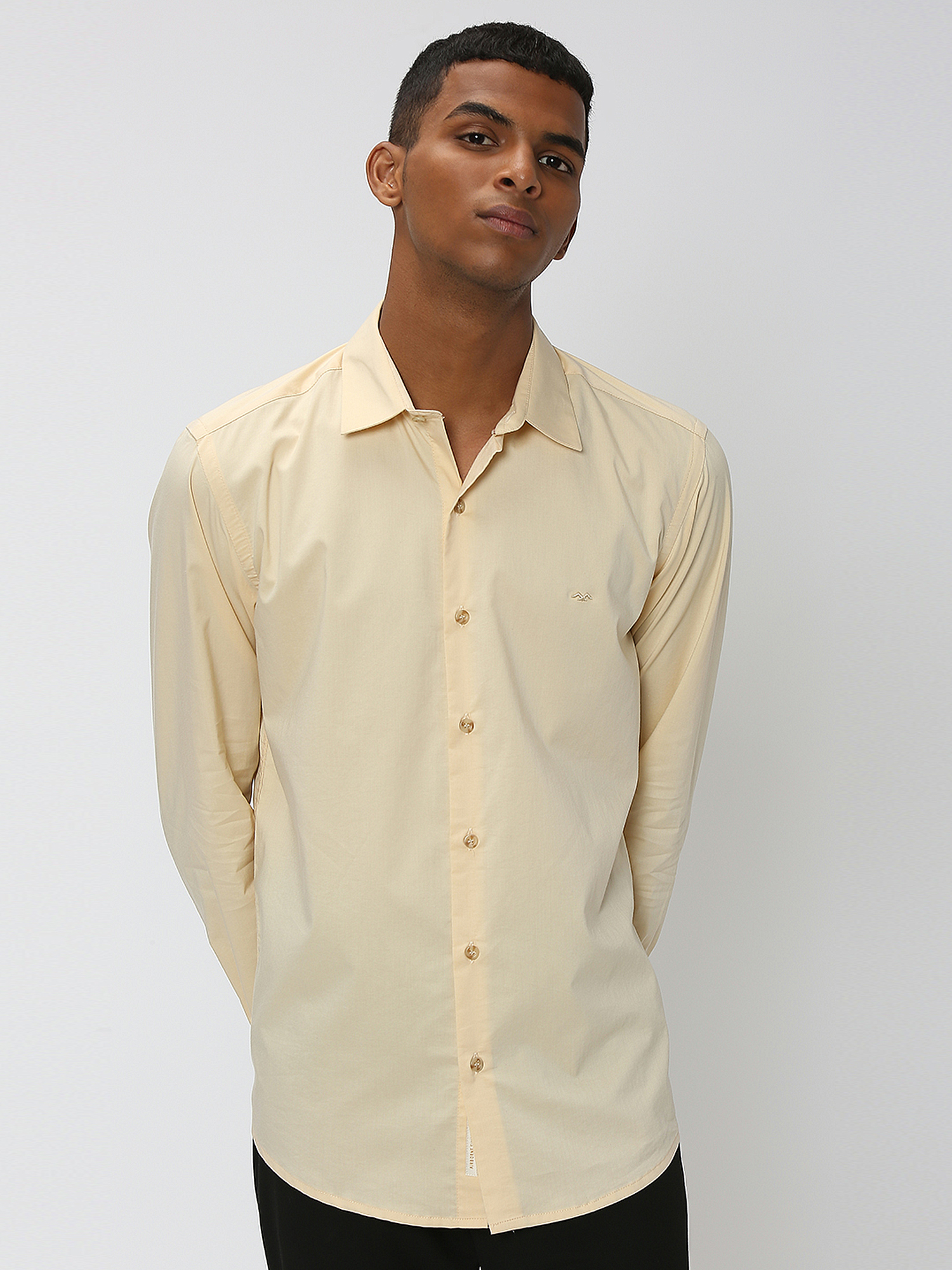 Buy Beige Stretch Plain Shirt Online at Muftijeans