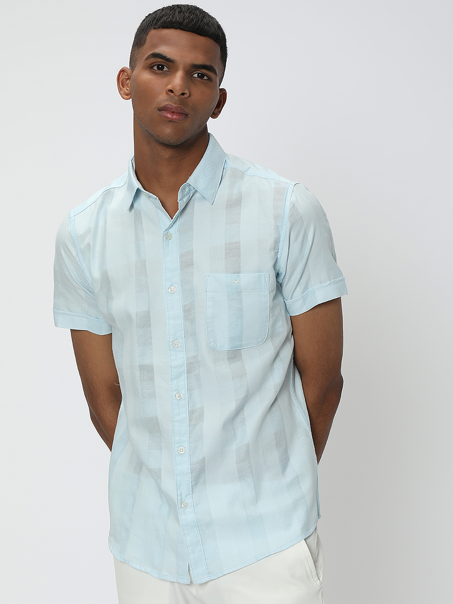 Buy Light Blue Textured Dobby Shirt Online at Muftijeans