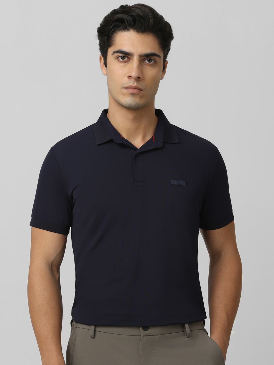 Navy Logo Plain Half Sleeve Casual Polo