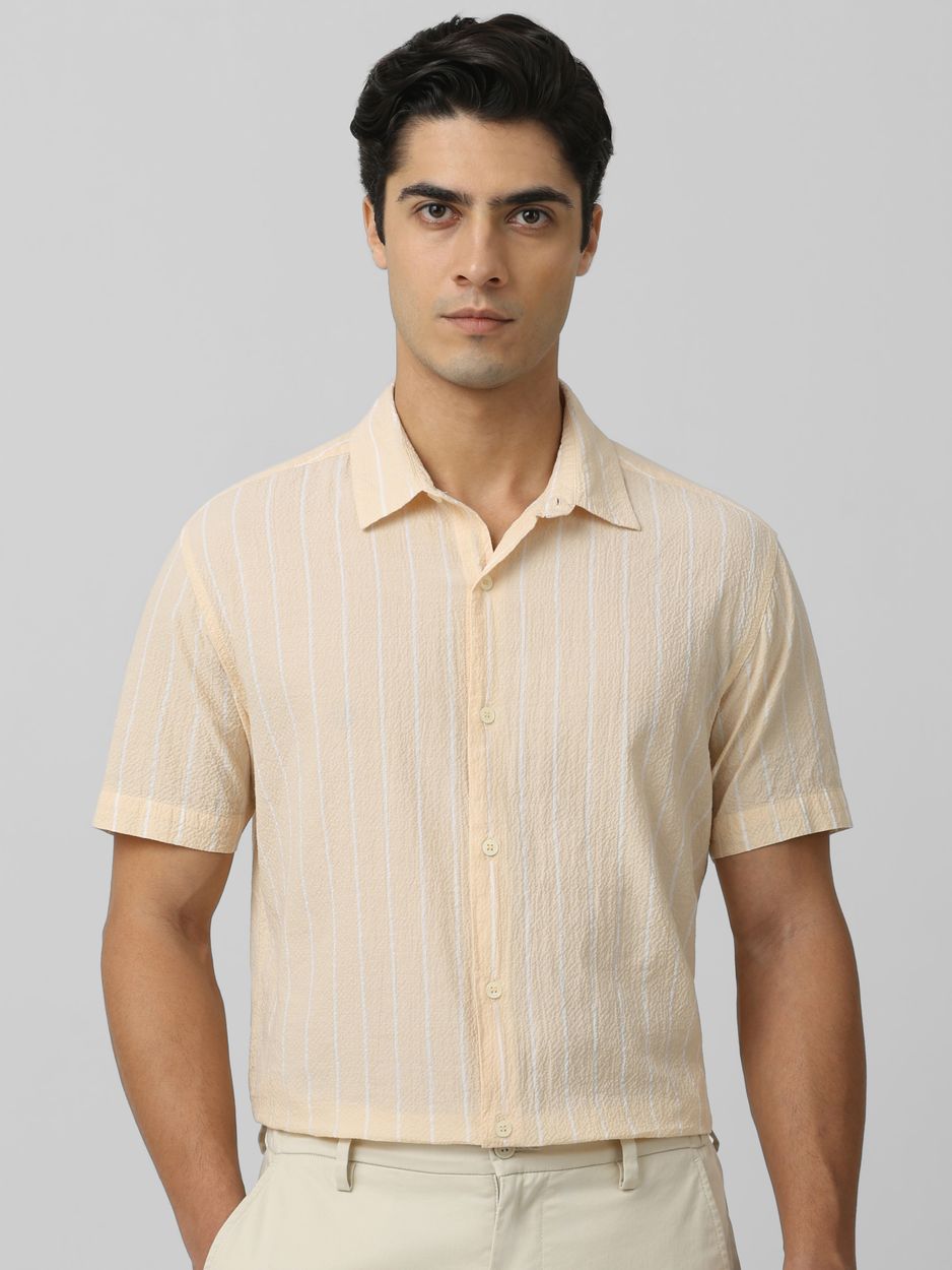 Sage Textured Stripe Slim Fit Casual Shirt