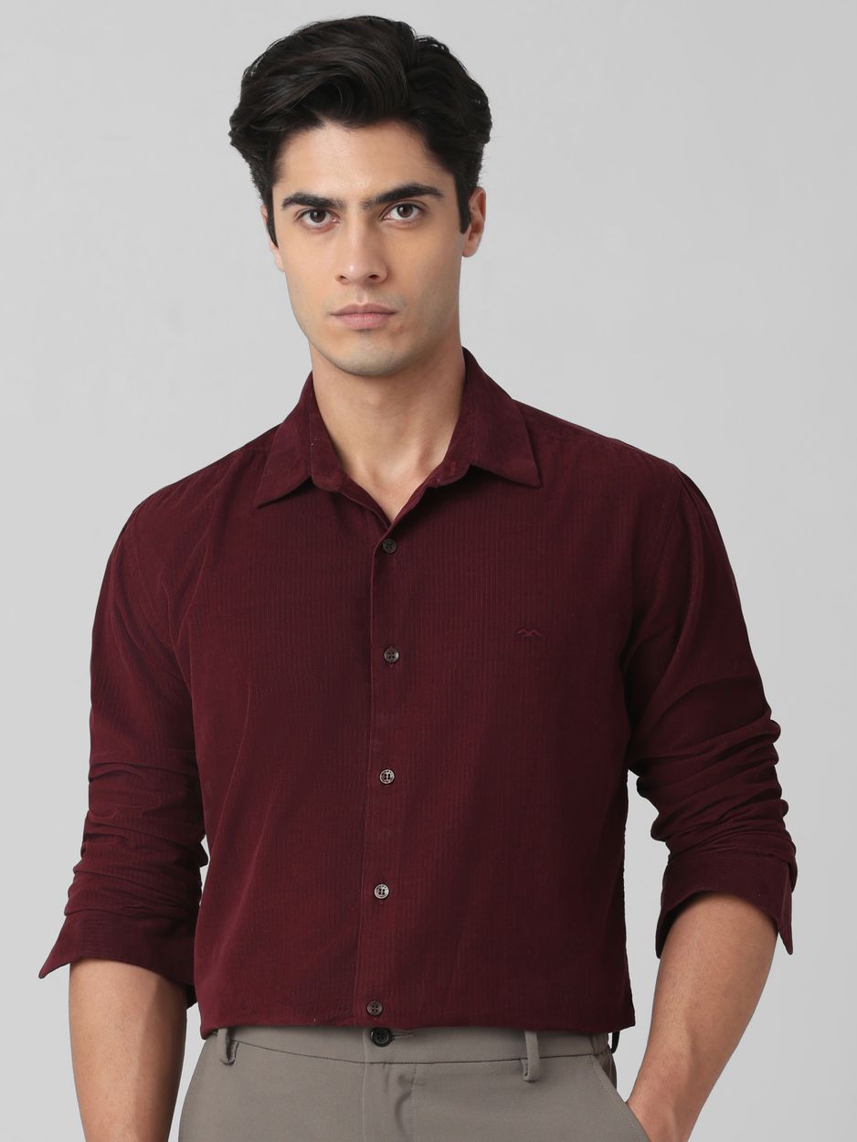 Plum Corduroy Plain Slim Fit Casual Shirt