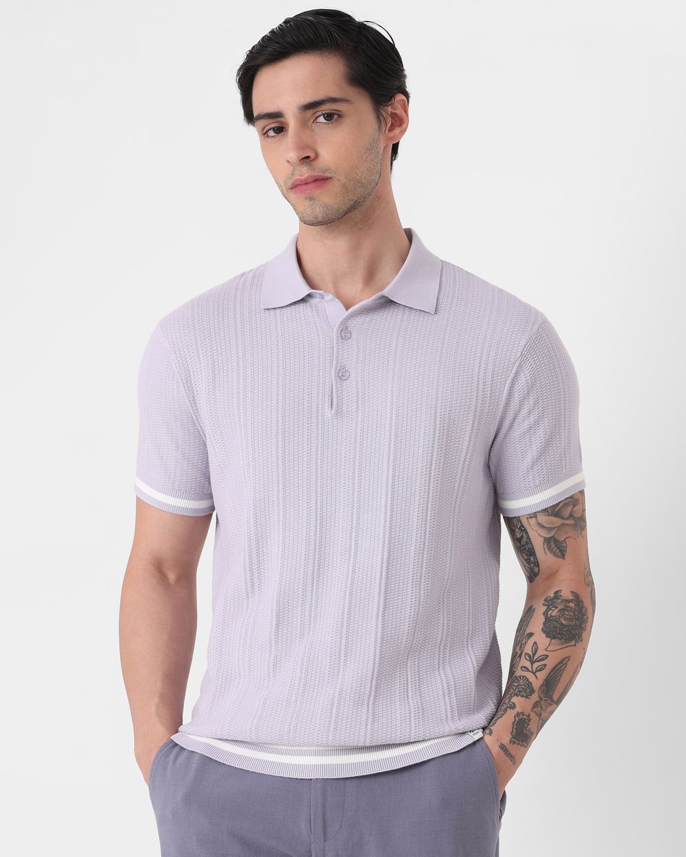 Lilac Flatknit Slim Fit Polo