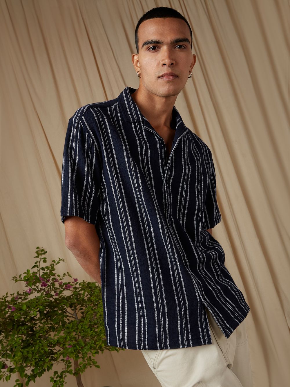 Navy Stripe Loose Fit Casual Shirt
