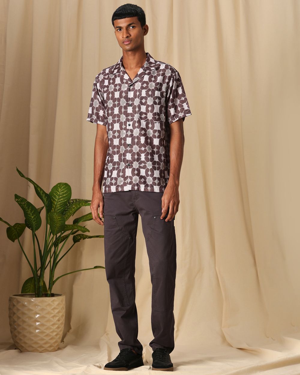 Brown Artisanal Print Loose Fit Casual Shirt