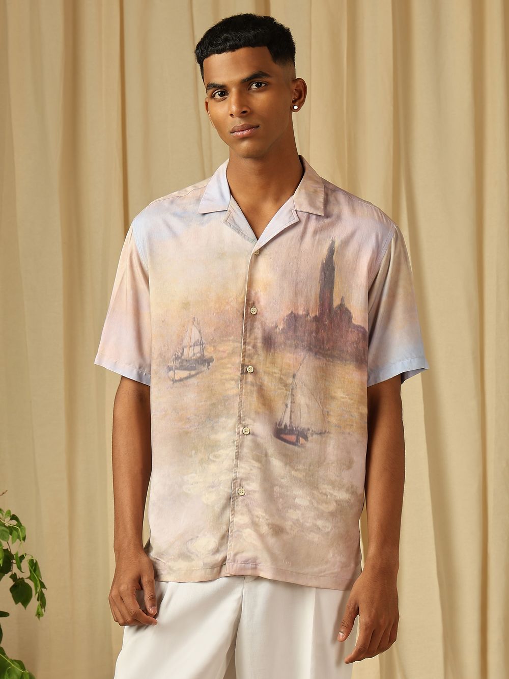 Grey Digital Print Loose Fit Casual Shirt