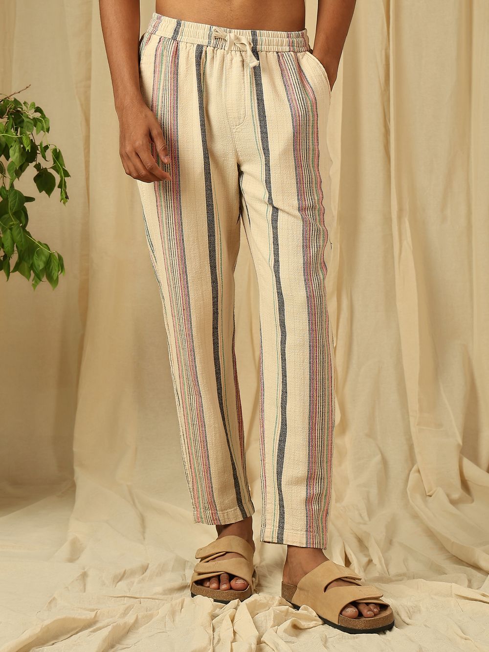 Beige Relaxed Fit Drawstring Trouser