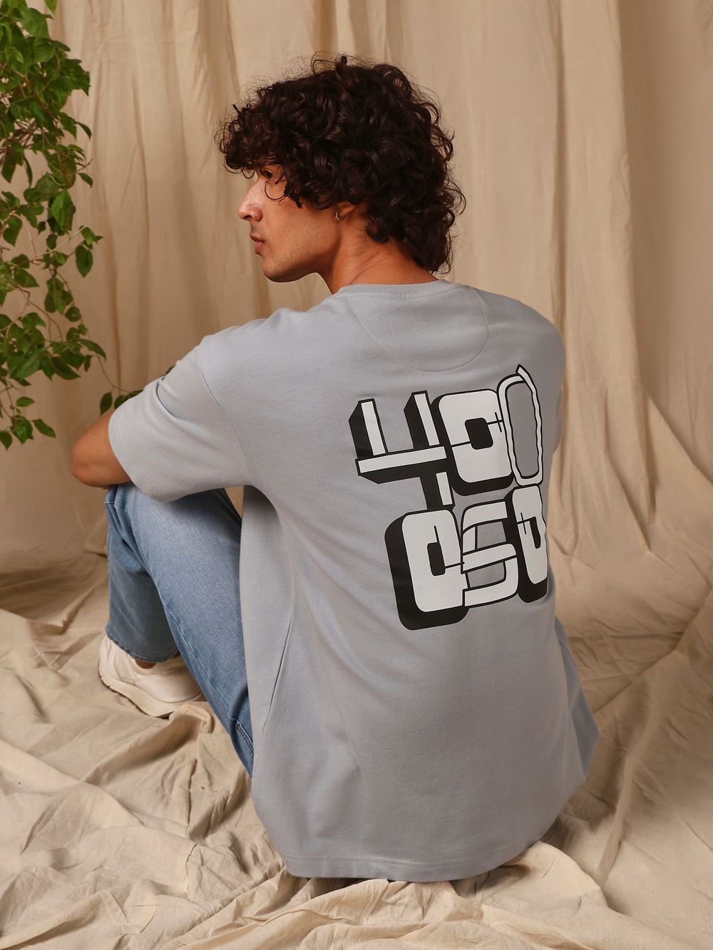 Grey Graphic Print Loose Fit T-Shirt