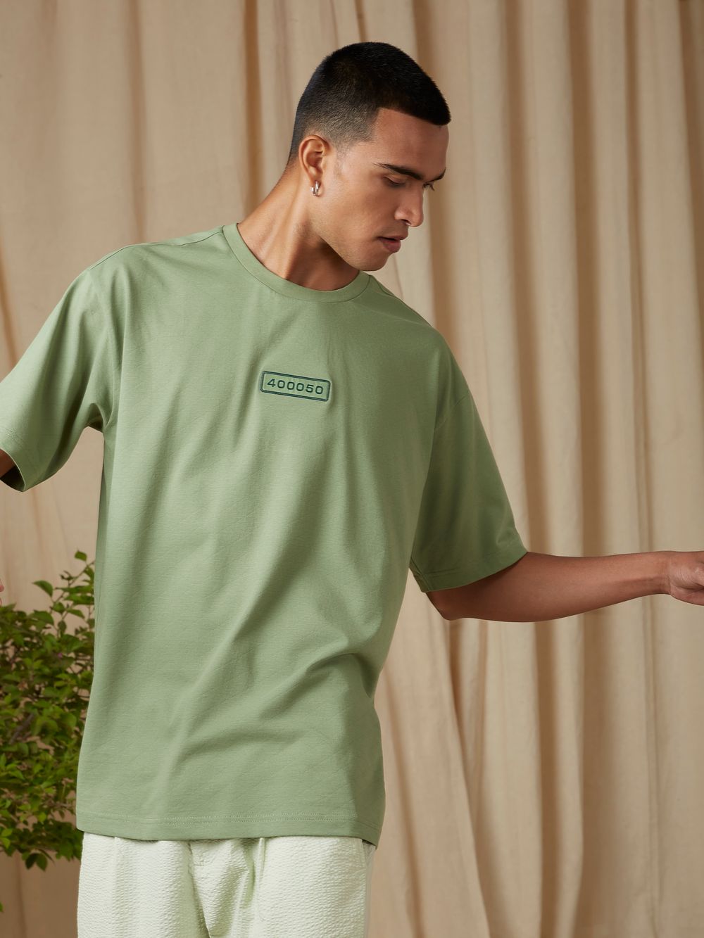 Light Green Badged Oversized Loose Fit Tee