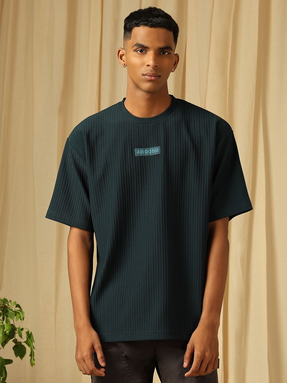 Teal Textured Oversized Loose Fit Jersey Tee