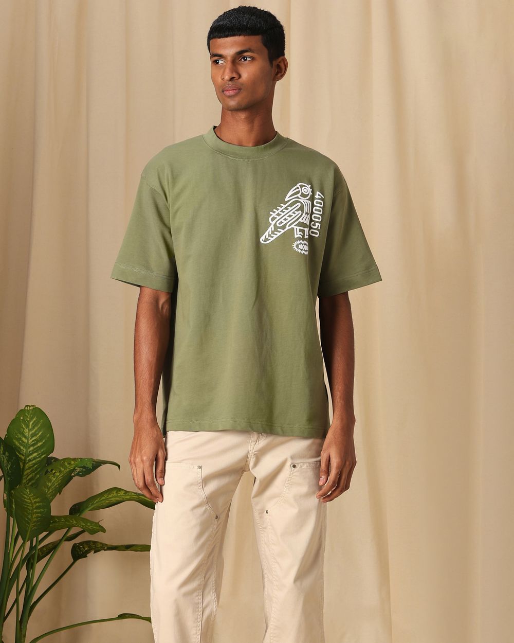 Olive Oversized Graphic Loose Fit Jersey Tee