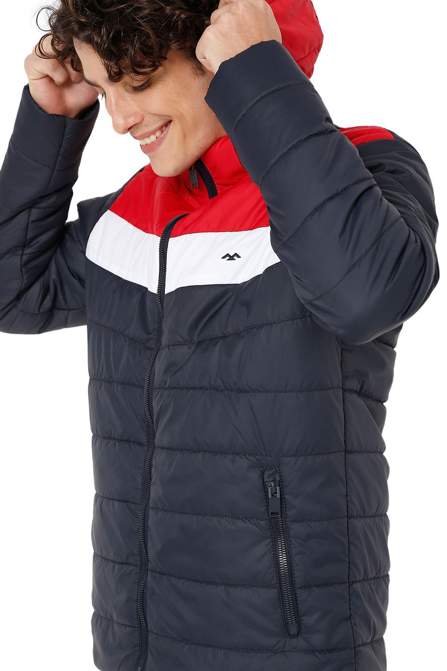 Quilted Hooded Jacket With Contrast Panneling