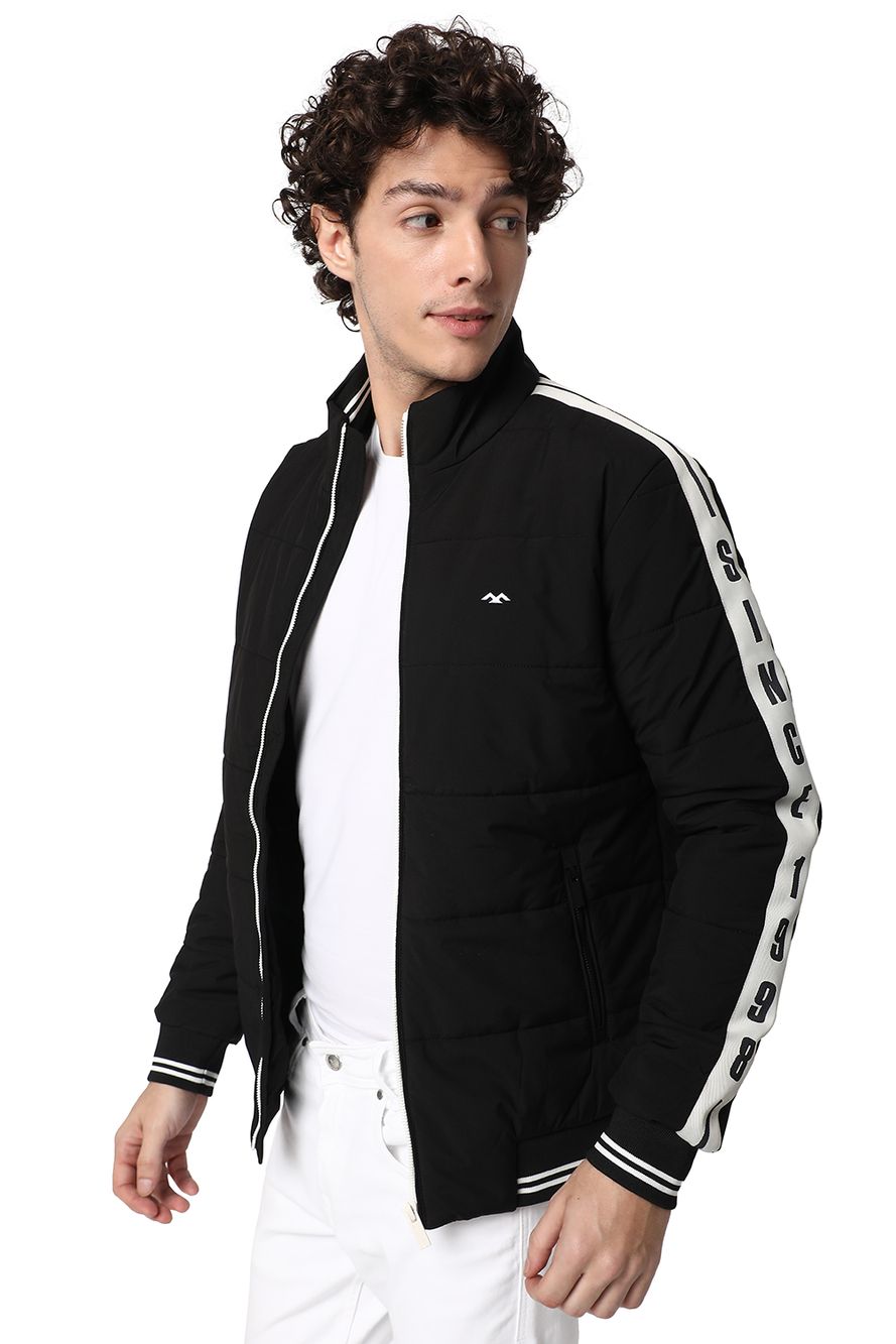 Quilted Bomber Jacket With Overarm Stripe Detail