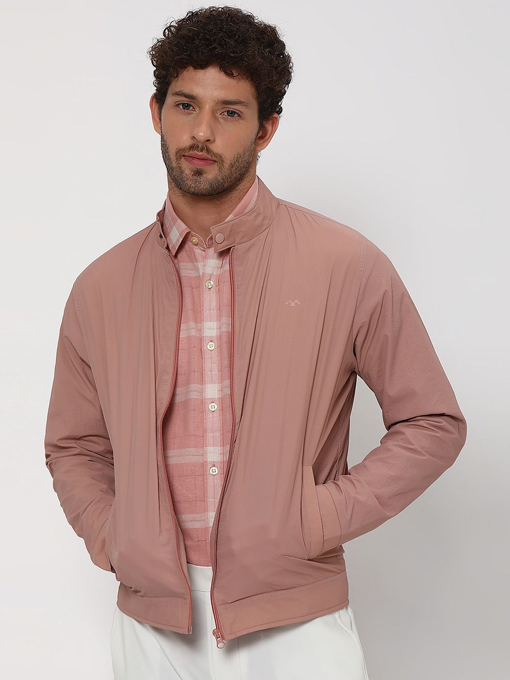 Pink Textured Slim Fit Jacket
