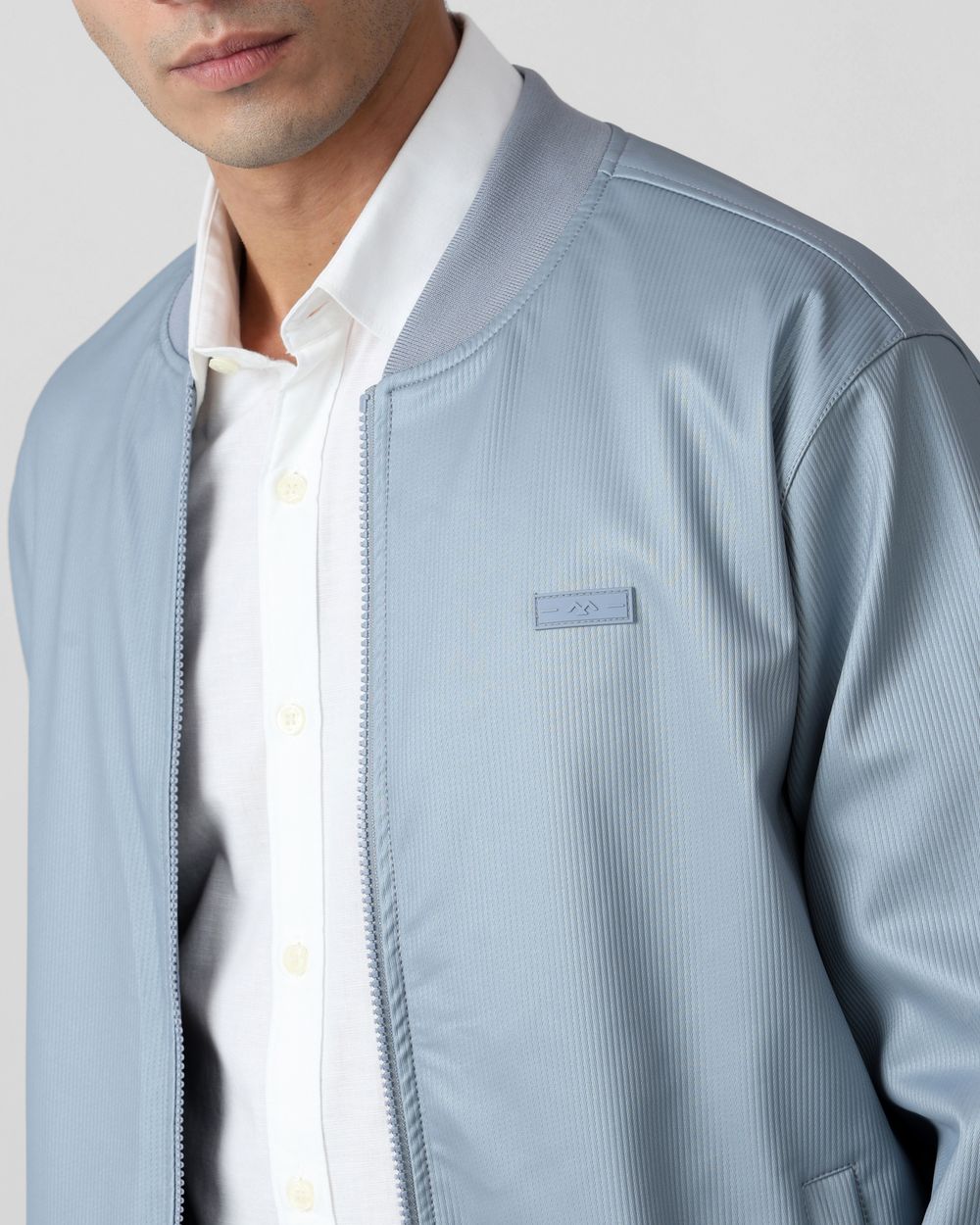 Blue Grey Bomber Slim Fit Jacket