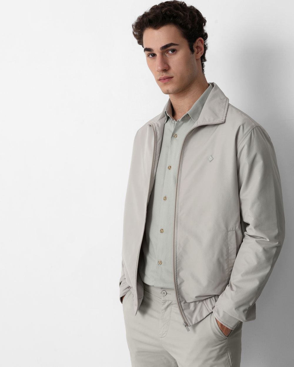 Stone Textured Zip Thru Slim Fit Jacket