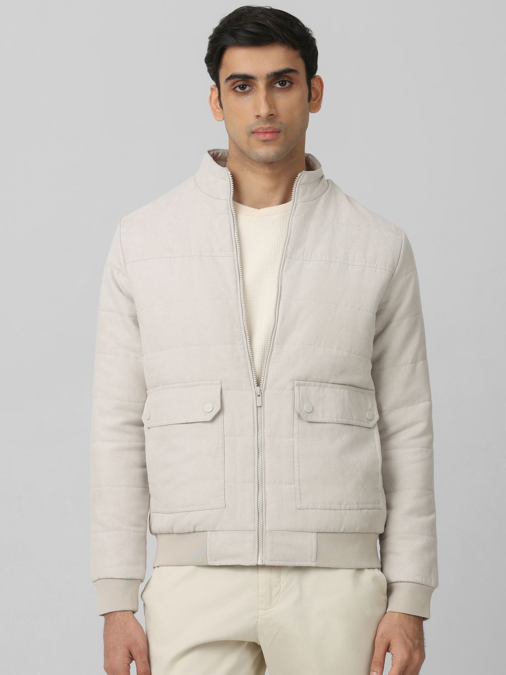 Off White Quilted Suede Slim Fit Jacket