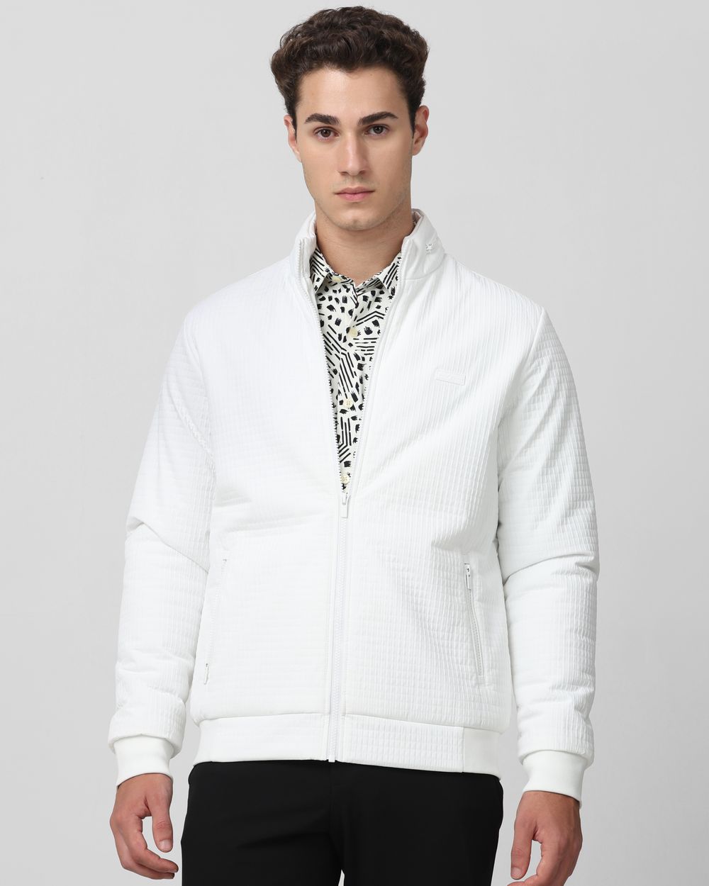 White Textured Puffer Slim Fit Jacket