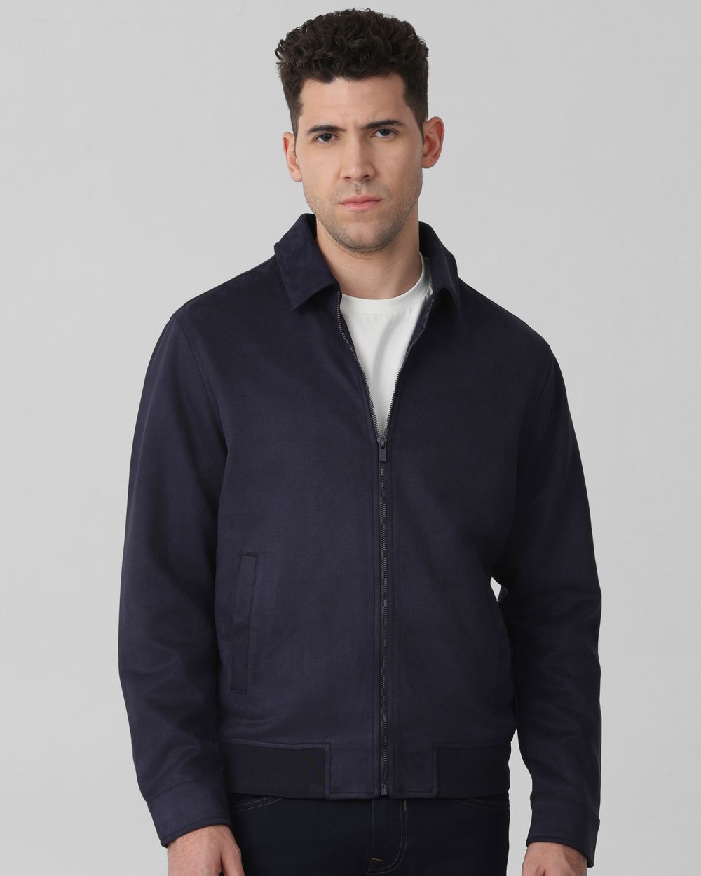 Navy Suede Plain Jacket