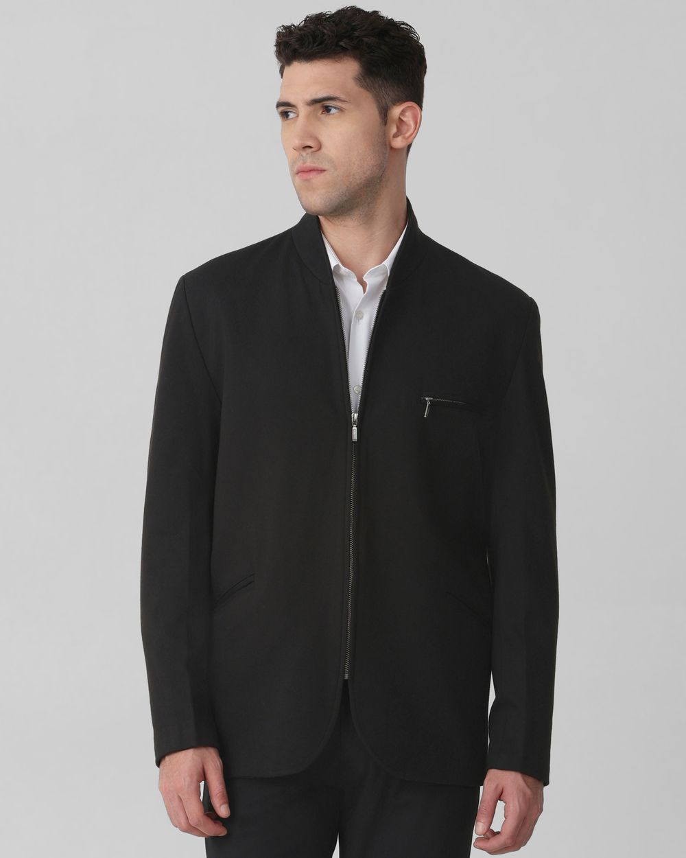 Black Zip Thru Slim Fit Jacket