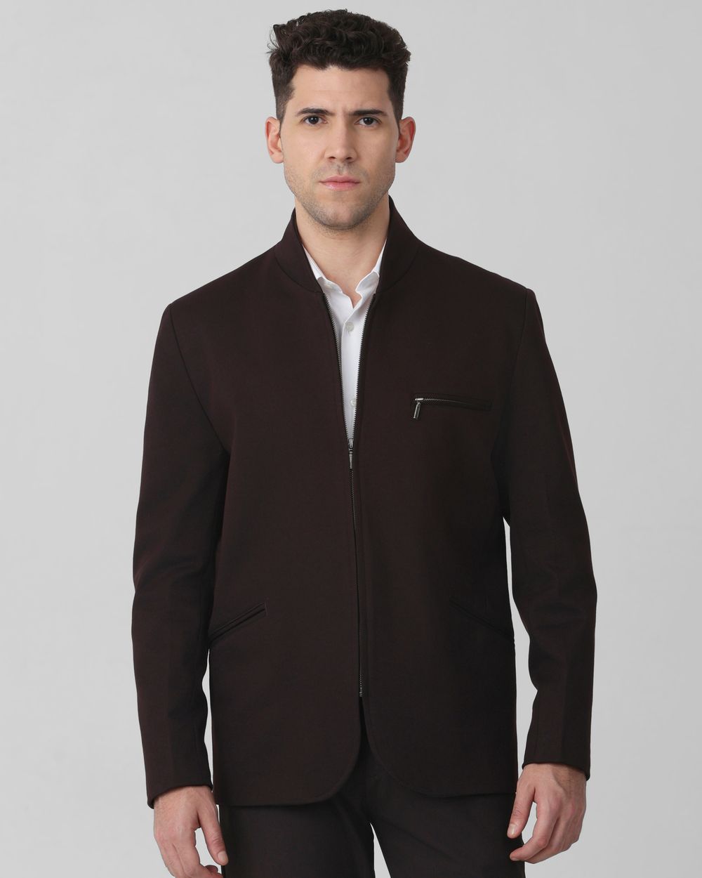 Maroon Zip Thru Slim Fit Jacket