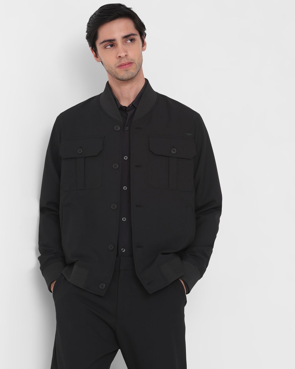 Black Double Pocket Bomber Relaxed Fit Jacket