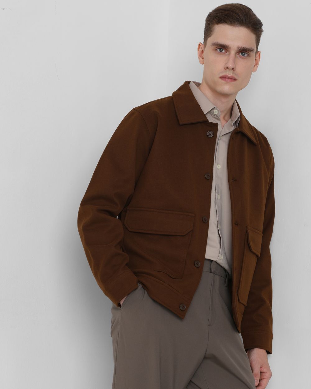 Brown Flannel Relaxed Fit Jacket