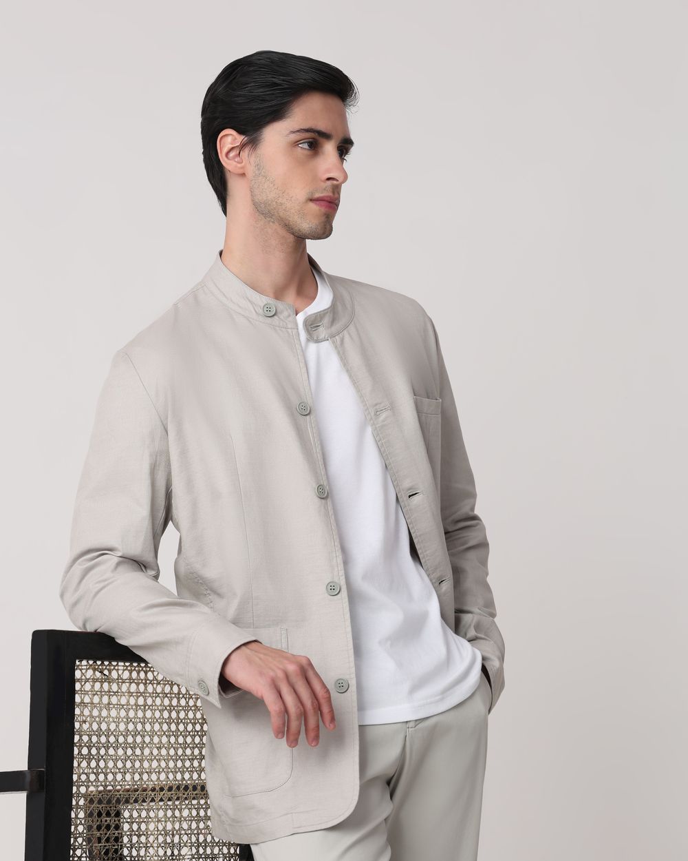 Grey Solid Extended Collar Relaxed Fit Jacket