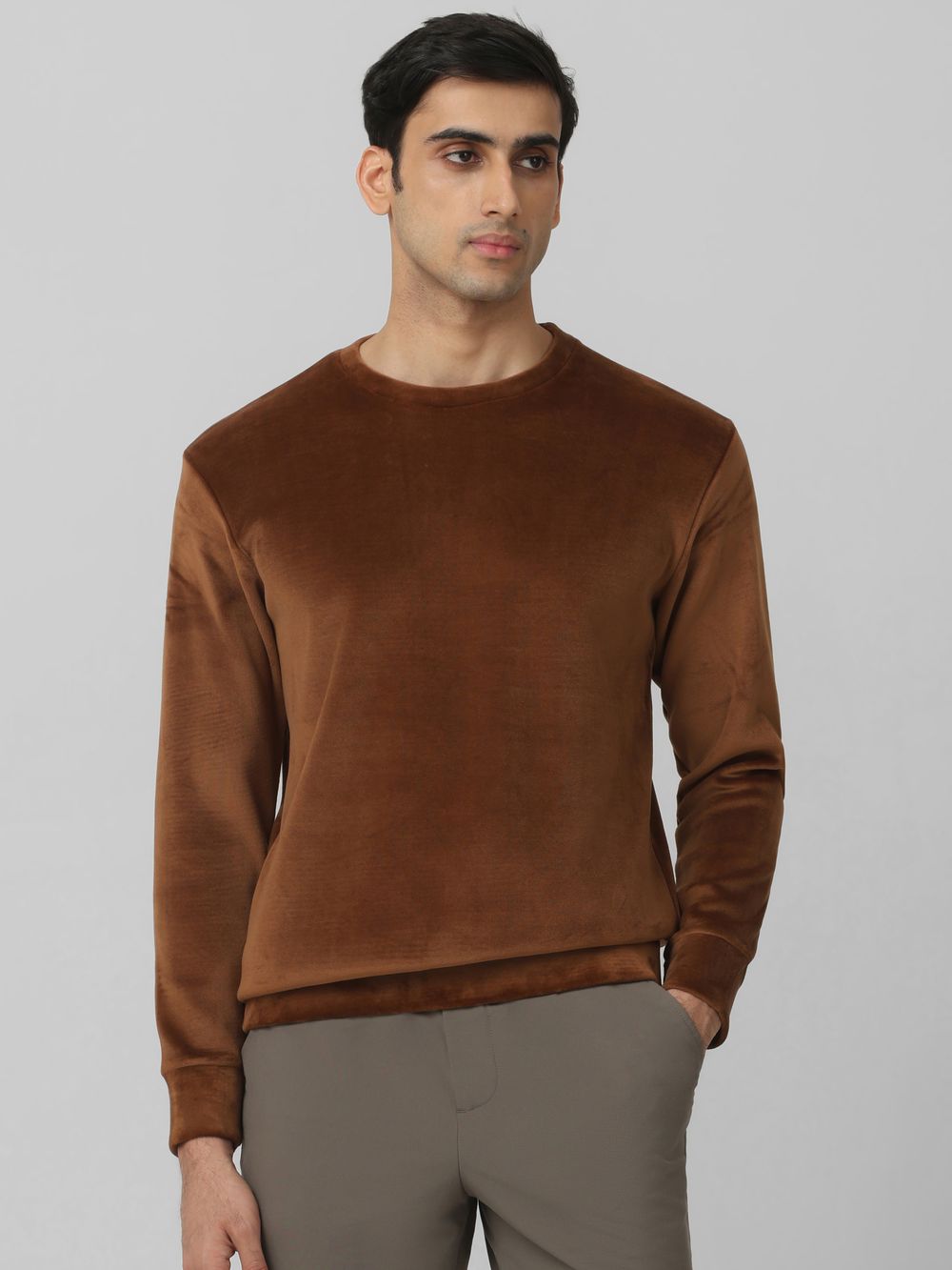 Brown Velvet Slim Fit Sweatshirt