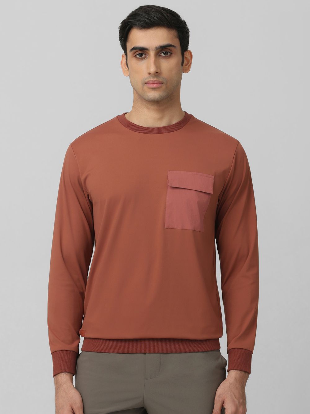 Brown Patch Pocket Plain Slim Fit T-Shirt