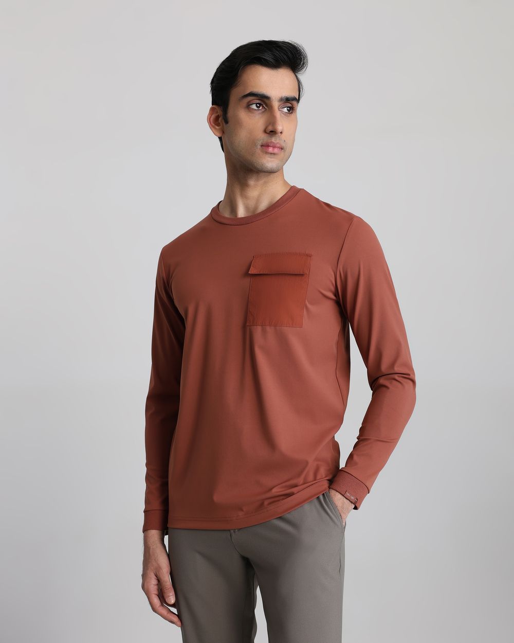 Brown Patch Pocket Plain Slim Fit T-Shirt