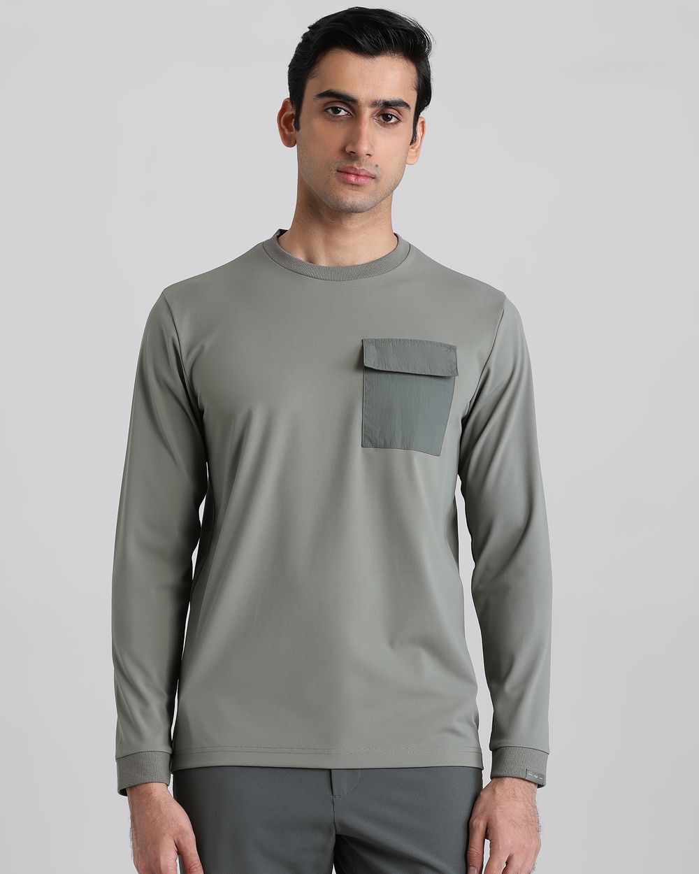 Light Green Patch Pocket Plain Slim Fit T-Shirt