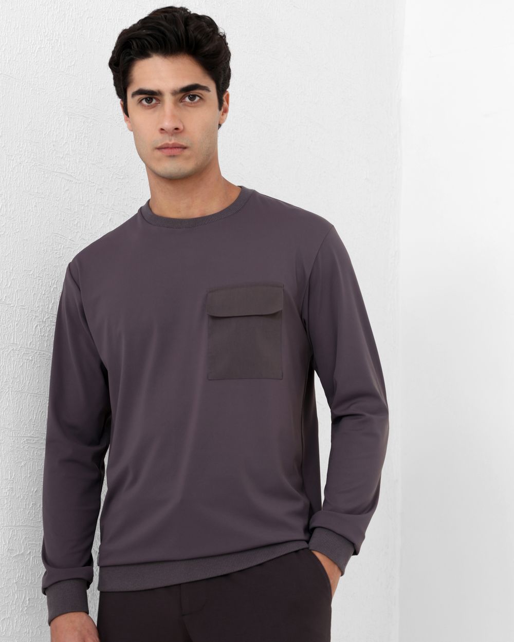 Grey Patch Pocket Plain Slim Fit T-Shirt