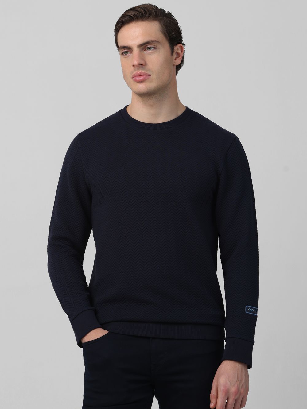 Textured Plain Slim Fit Sweatshirt