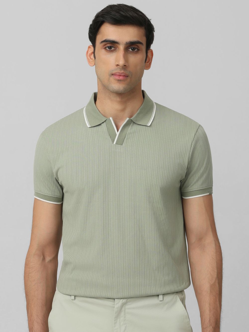 Olive Self-Stripe Plain Slim Fit T-Shirt