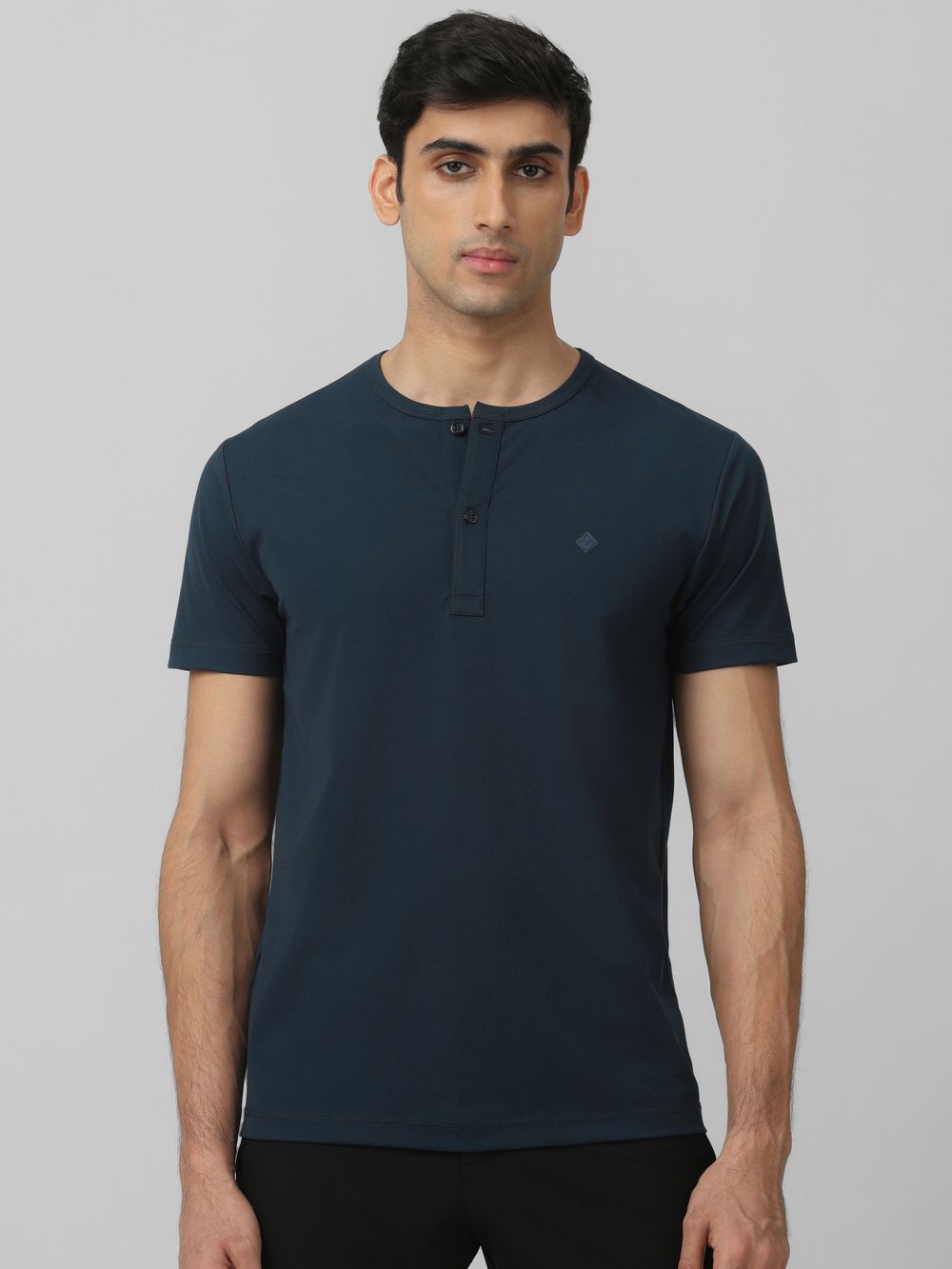 Teal Plain Slim Fit Henley