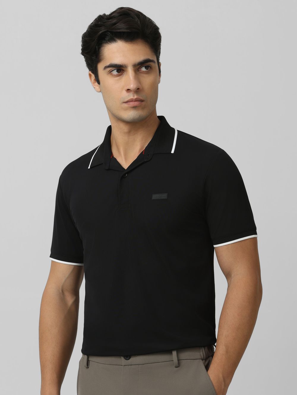 Black Logo Plain Half Sleeve Casual Polo