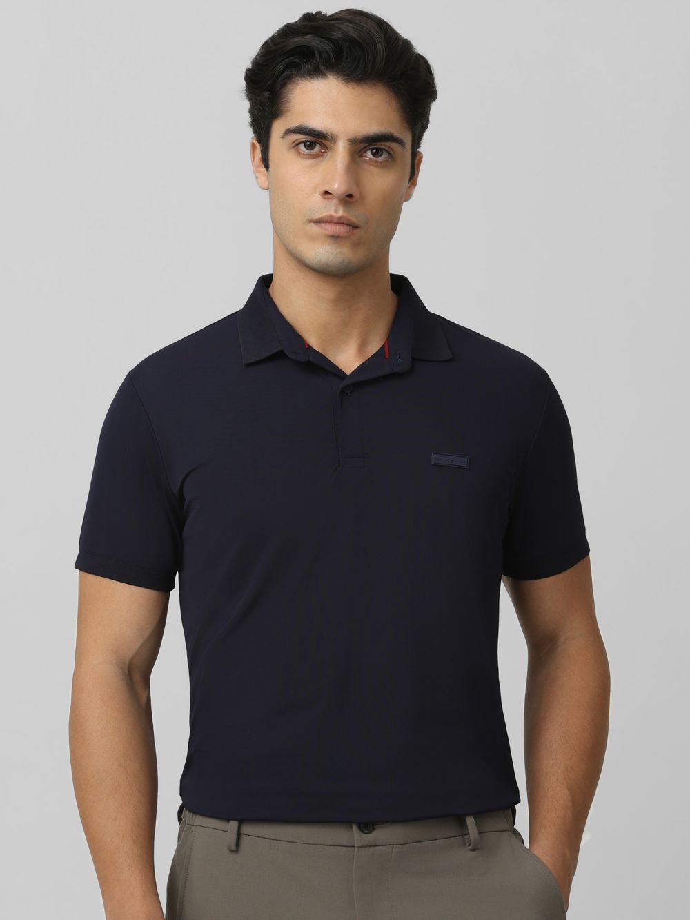 Navy Logo Plain Half Sleeve Casual Polo