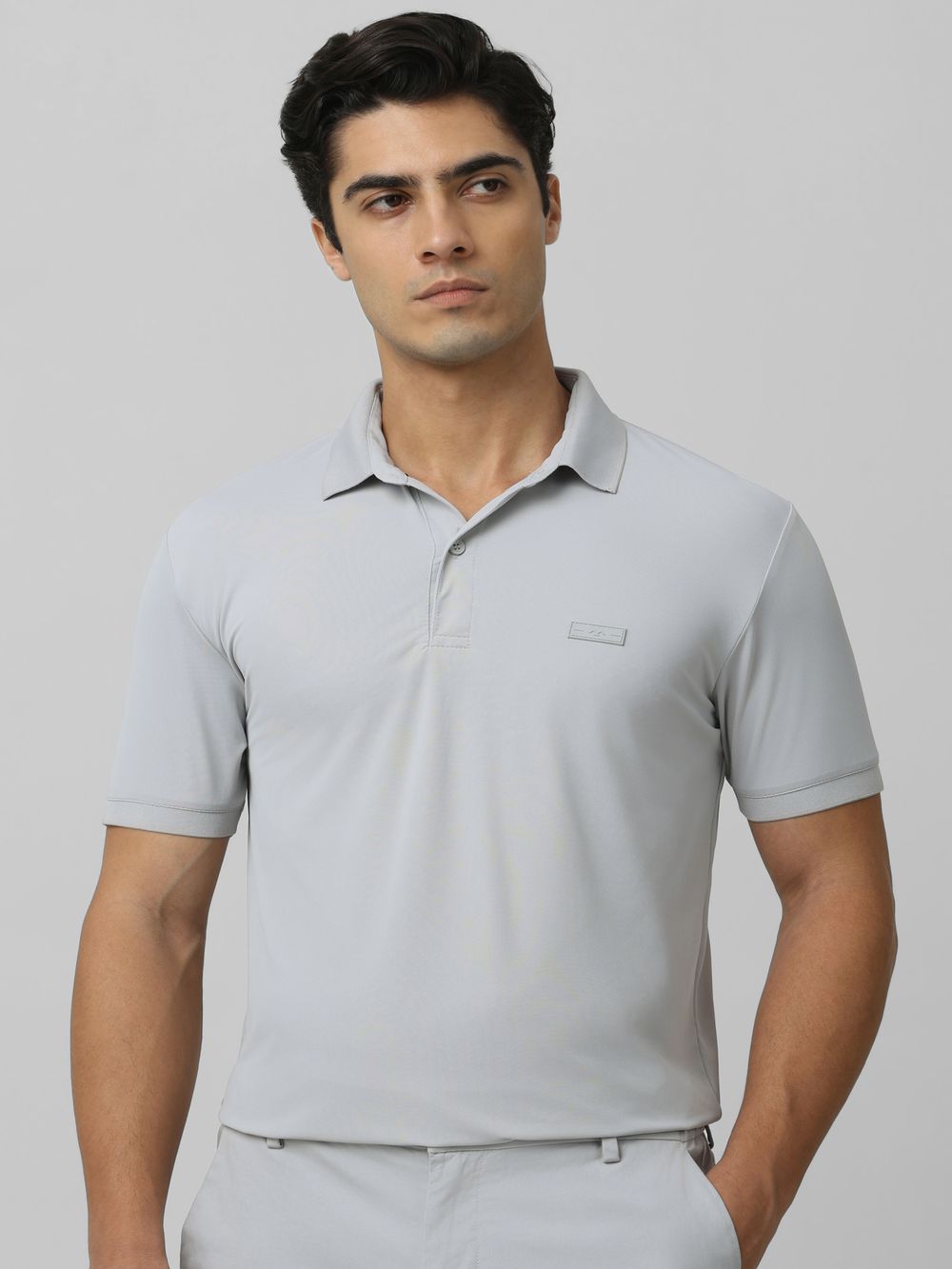 Light Grey Logo Plain Half Sleeve Casual Polo