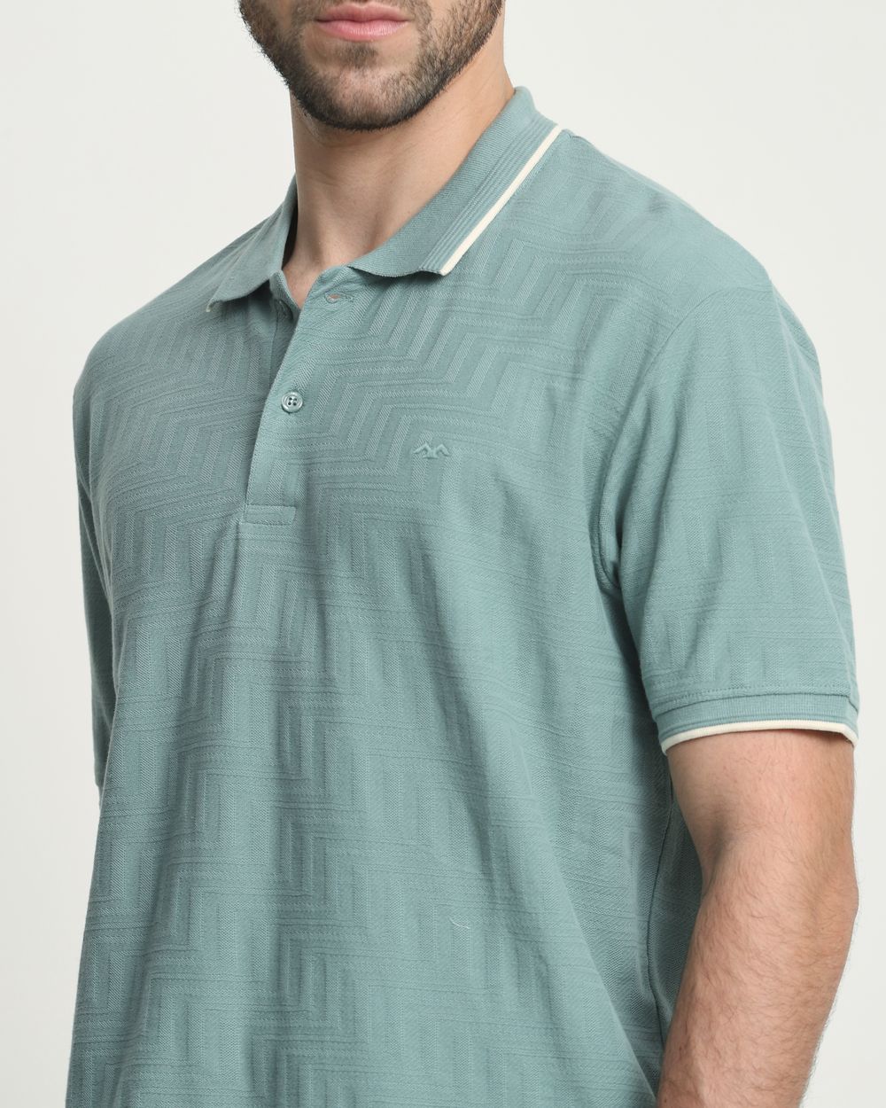 Green Textured Jacquard Regular Fit T-Shirt