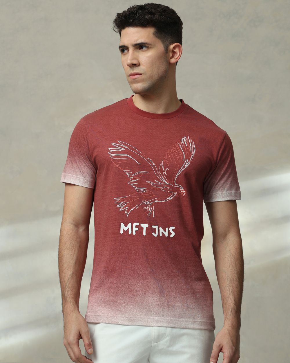 Maroon Ombre Graphic Slim Fit T-Shirt