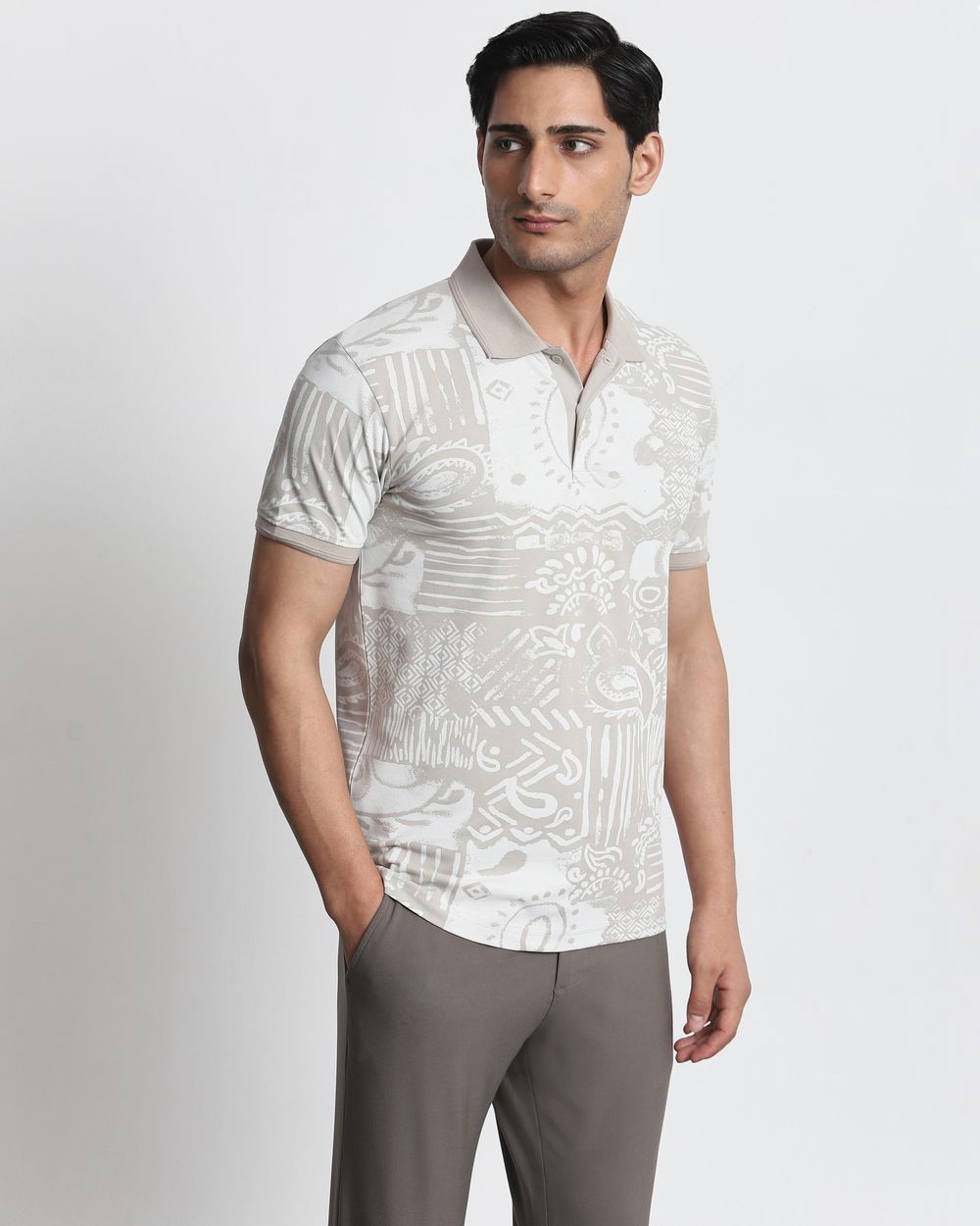 Grey Abstract Print Slim Fit T-Shirt