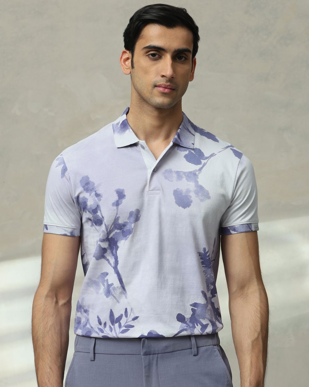 Lilac Floral Print Slim Fit T-Shirt