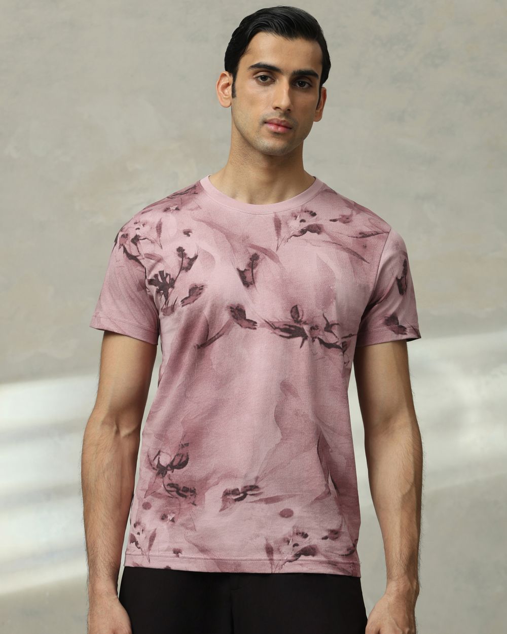 Pink Printed Slim Fit T-Shirt