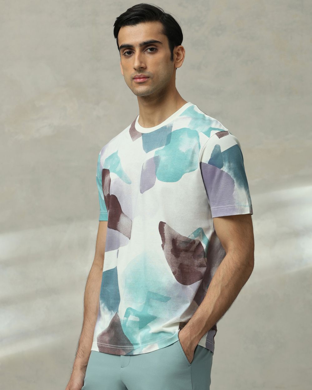 Lilac Abstract Print Slim Fit T-Shirt