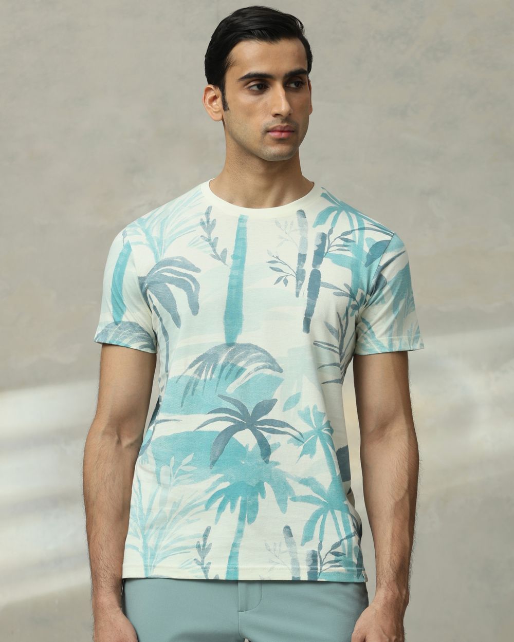 Teal Printed Slim Fit T-Shirt