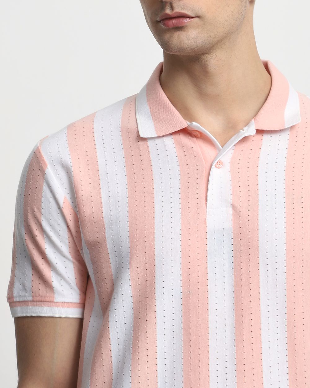 Peach Textured Stripe Slim Fit T-Shirt