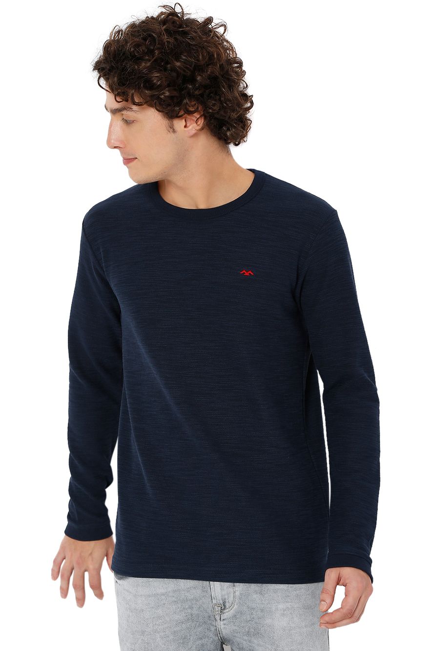 Navy Solid Textured Jersey T-Shirt