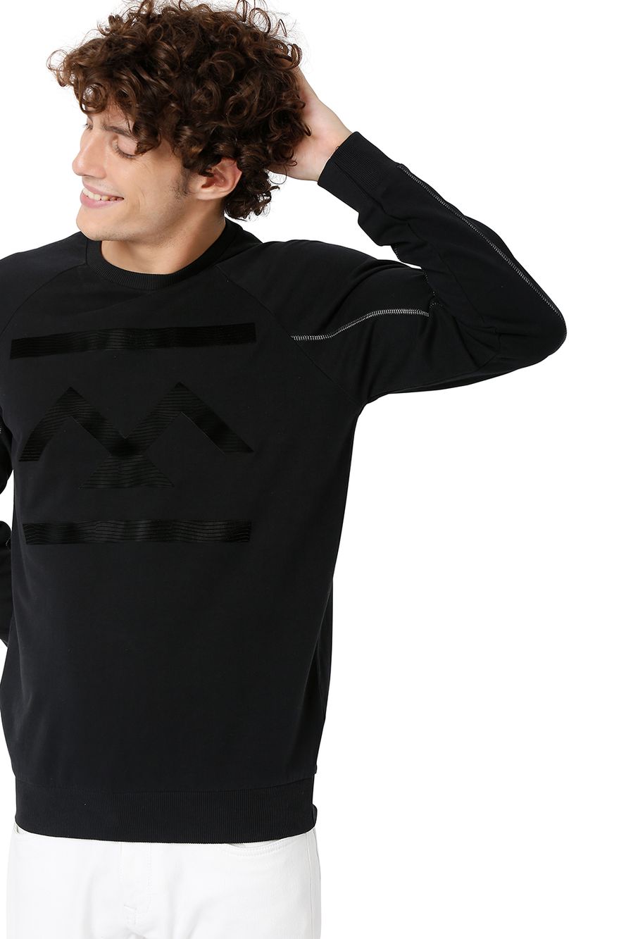 Black Textured Print Sweatshirt